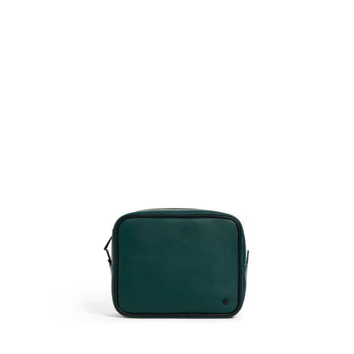 Olive travel pouch with the small pouch nested inside, front view