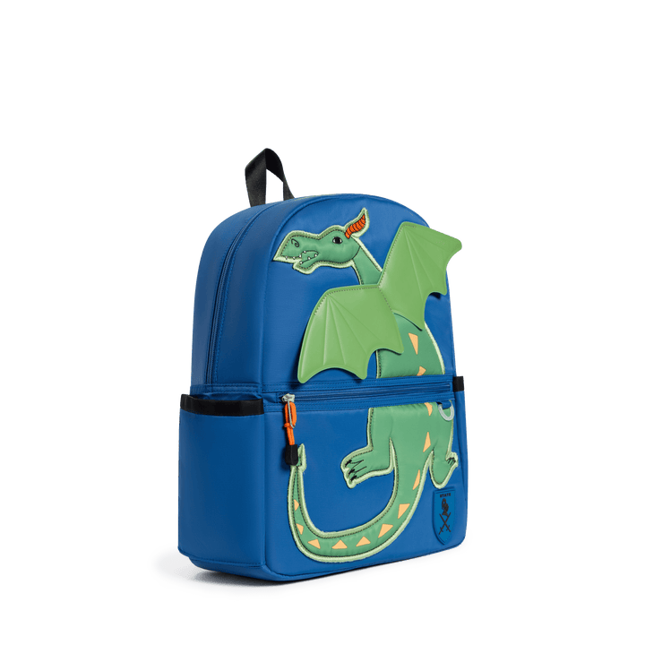 Blue Dragon Kane backpack at a three-quarter angle showing the dimensional dragon wing