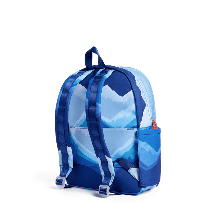 Back of the blue Mountains Kane backpack with navy padded straps