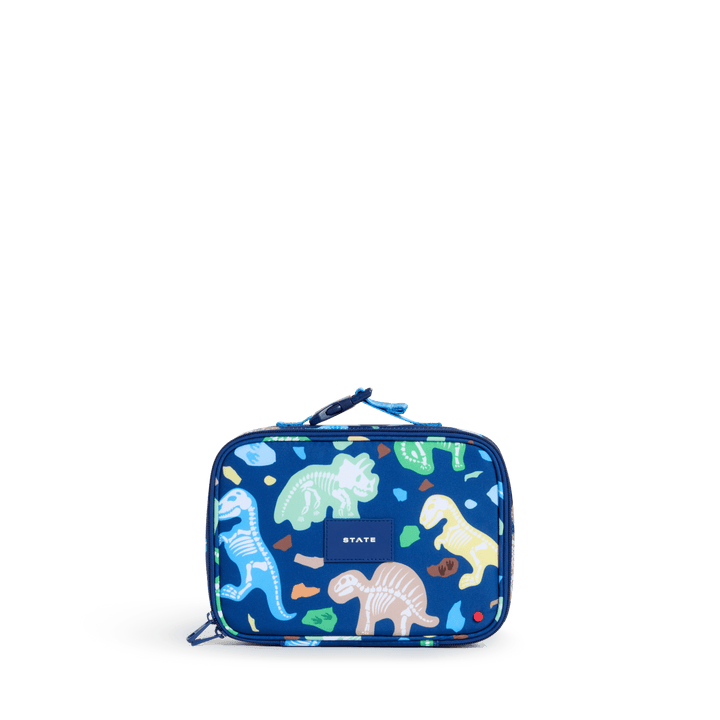 STATE Rodgers kids lunch box in Dino Fossils, pastel dinosaur skeletons on navy
