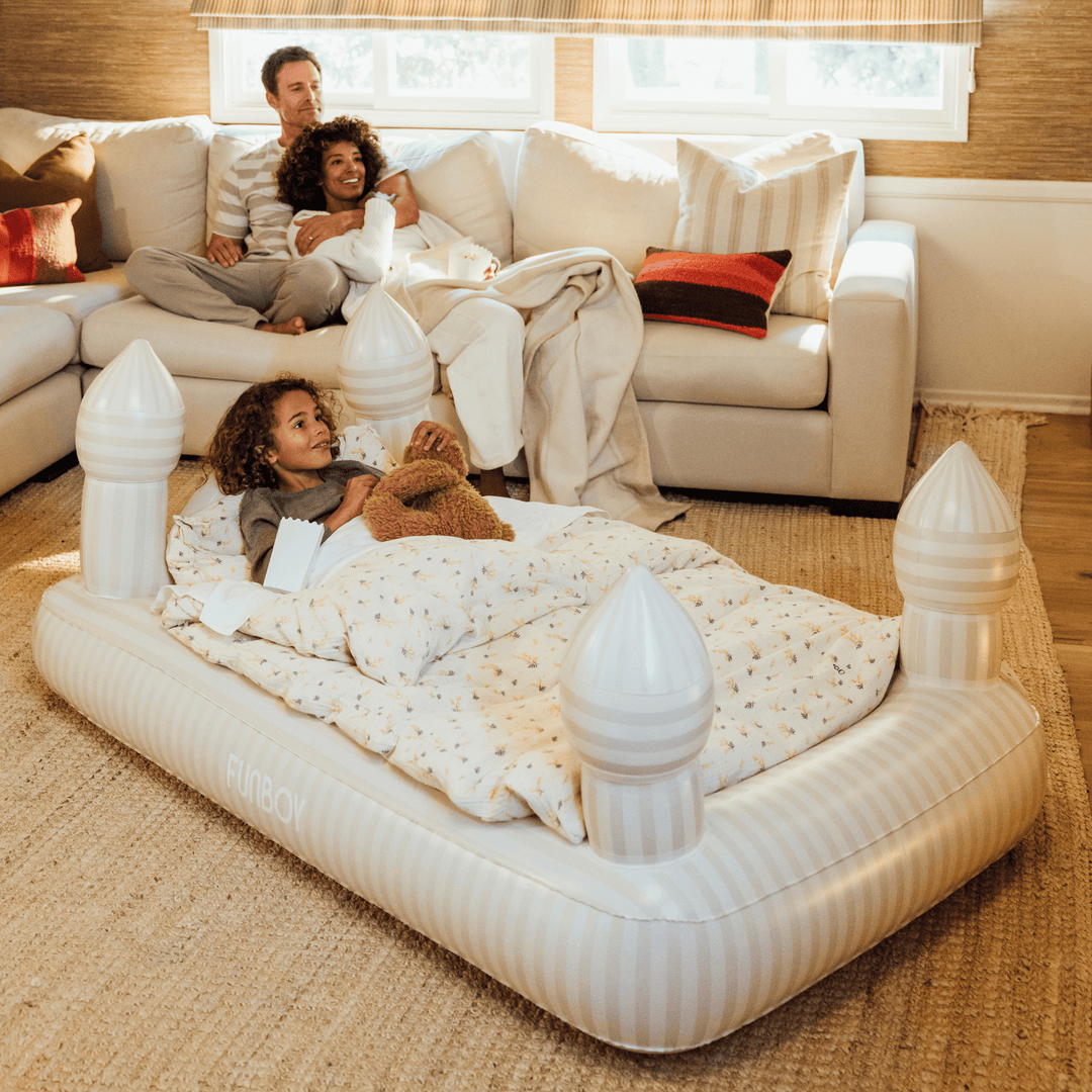 NEUTRAL STRIPE CASTLE KIDS SLEEPOVER AIR MATTRESS Funboy Inflatable Mattress NEUTRAL STRIPE CASTLE KIDS SLEEPOVER AIR MATTRESS Bonjour Fete - Party Supplies