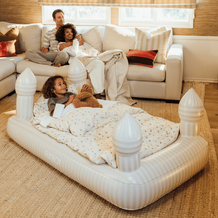 NEUTRAL STRIPE CASTLE KIDS SLEEPOVER AIR MATTRESS Funboy Inflatable Mattress NEUTRAL STRIPE CASTLE KIDS SLEEPOVER AIR MATTRESS Bonjour Fete - Party Supplies
