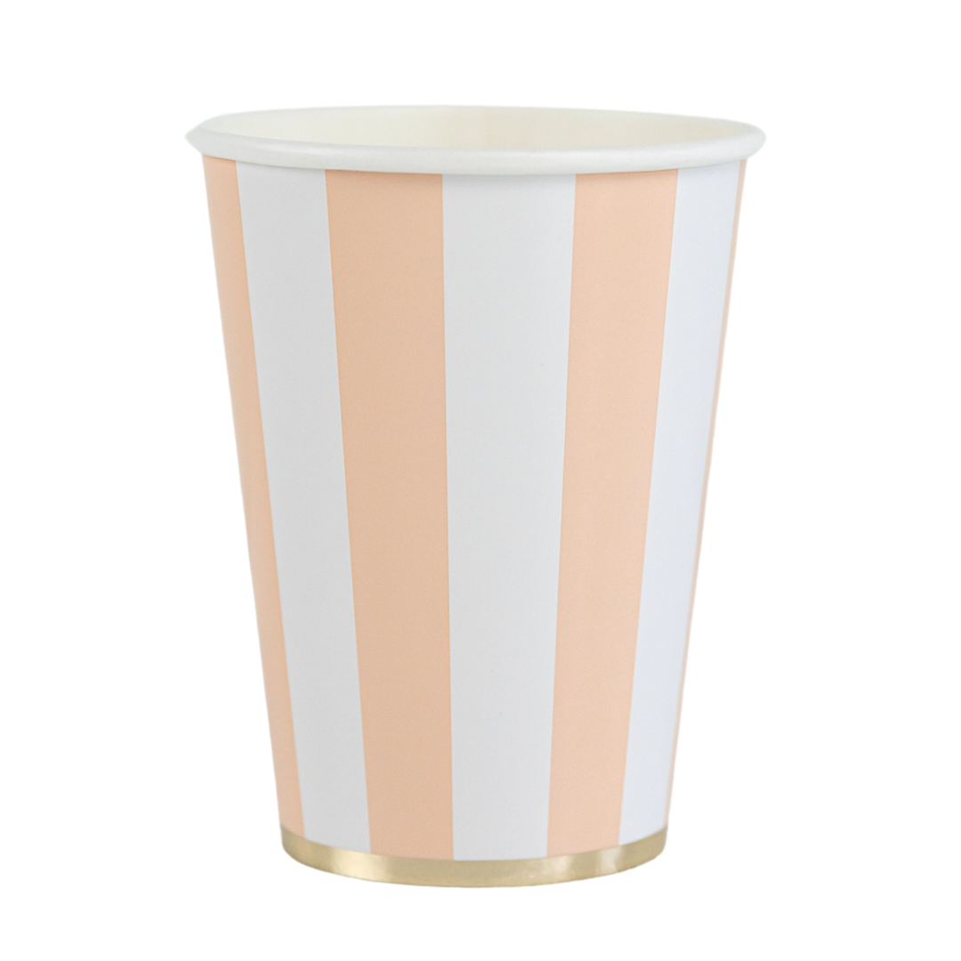 SWEET PEACH SIGNATURE CABANA STRIPE CUPS Bonjour Fete Cups SWEET PEACH SIGNATURE CABANA STRIPE CUPS Bonjour Fete - Party Supplies