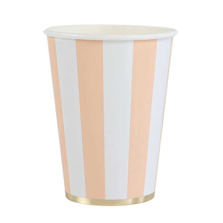 SWEET PEACH SIGNATURE CABANA STRIPE CUPS Bonjour Fete Cups SWEET PEACH SIGNATURE CABANA STRIPE CUPS Bonjour Fete - Party Supplies