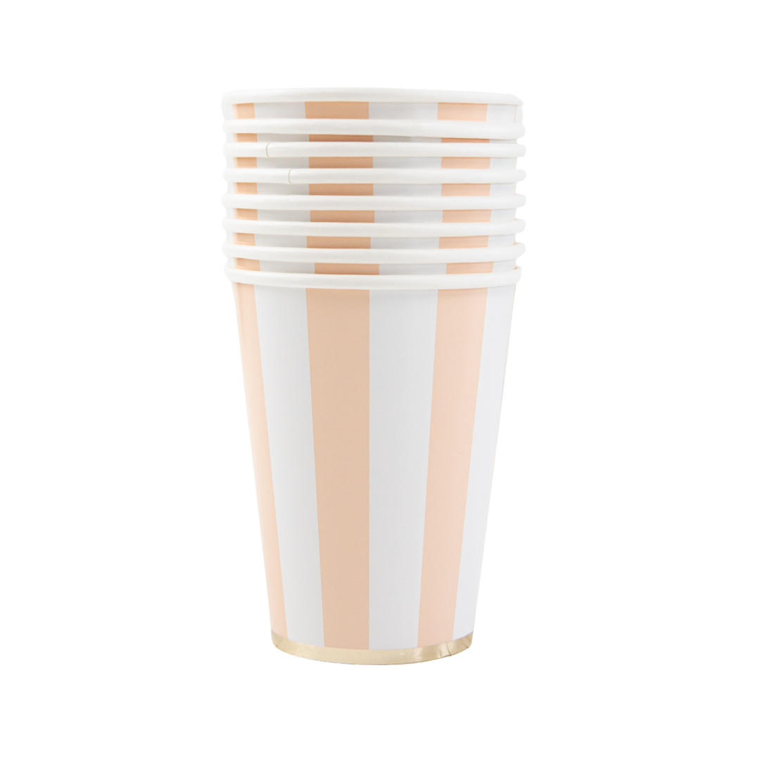 SWEET PEACH CABANA STRIPE CUPS Bonjour Fete Cups Bonjour Fete - Party Supplies