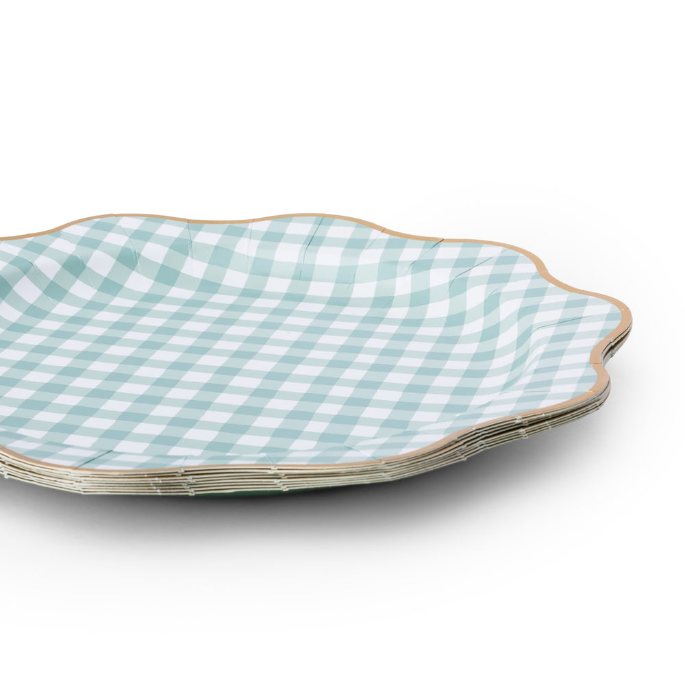 Sage Green Gingham Plate Stacked