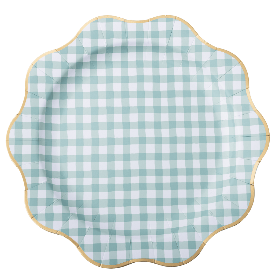 Sage Green Gingham Paper Plate Stacked