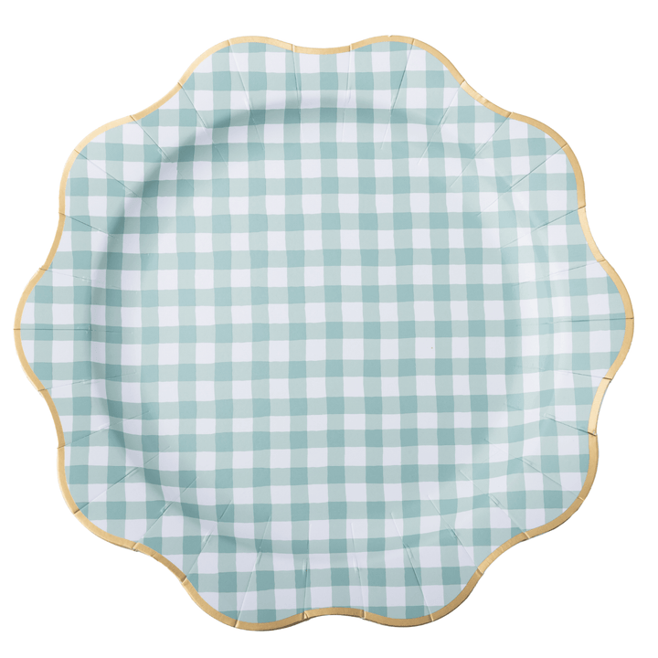 Sage Green Gingham Paper Plate Stacked