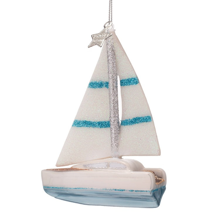 SAILBOAT GLASS ORNAMENT Vondels SAILBOAT GLASS ORNAMENT Bonjour Fete - Party Supplies