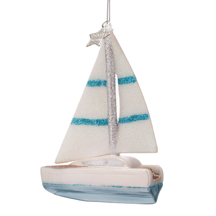 SAILBOAT GLASS ORNAMENT Vondels SAILBOAT GLASS ORNAMENT Bonjour Fete - Party Supplies