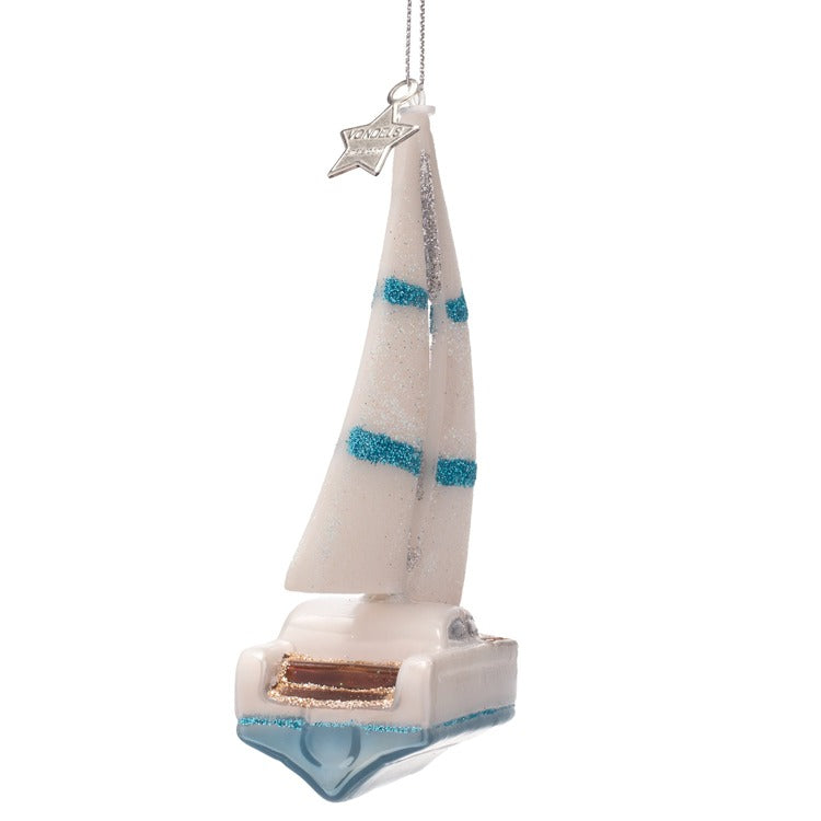 SAILBOAT GLASS ORNAMENT Vondels SAILBOAT GLASS ORNAMENT Bonjour Fete - Party Supplies
