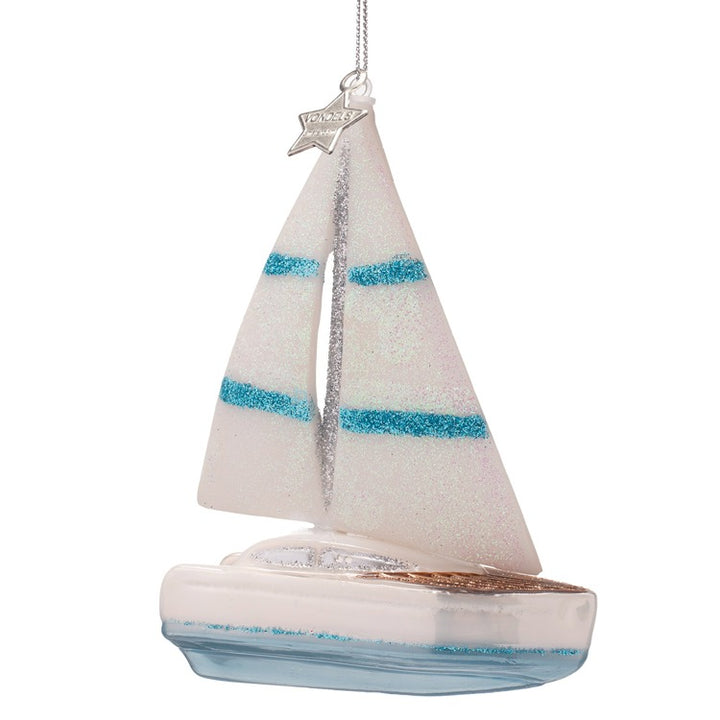 SAILBOAT GLASS ORNAMENT Vondels SAILBOAT GLASS ORNAMENT Bonjour Fete - Party Supplies