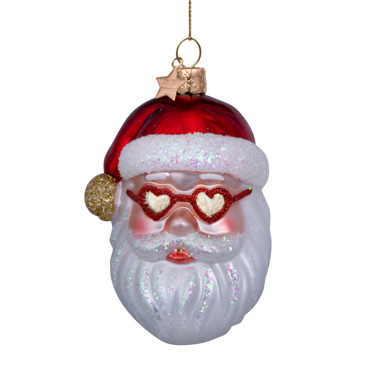 SANTA WITH HEART GLASSES GLASS ORNAMENT Vondels Bonjour Fete - Party Supplies