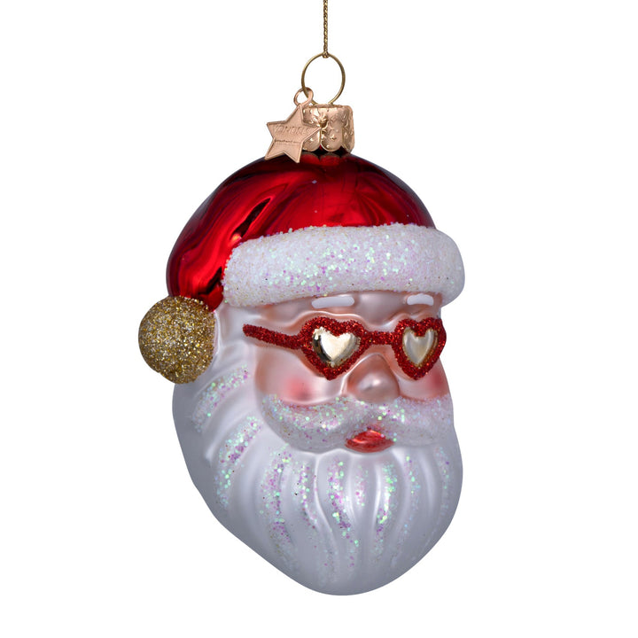 SANTA WITH HEART GLASSES GLASS ORNAMENT Vondels Bonjour Fete - Party Supplies