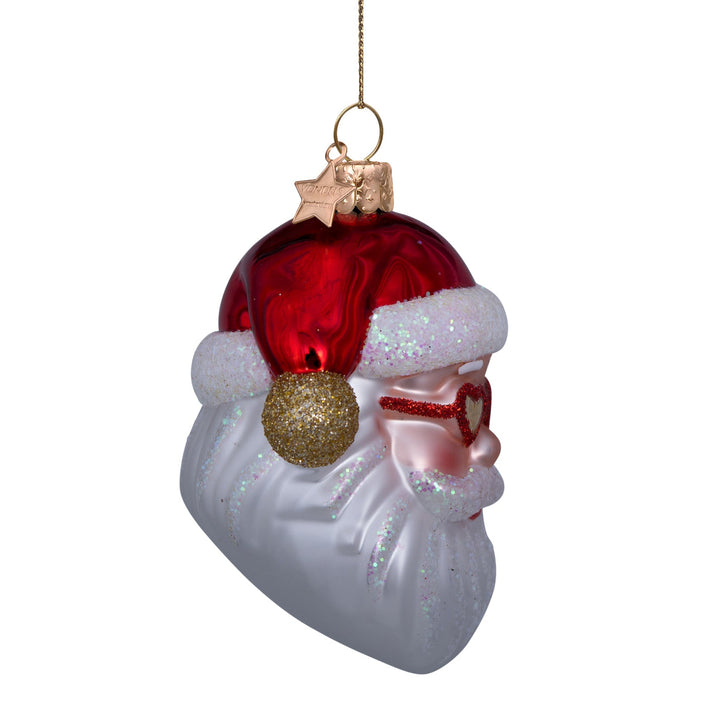 Santa With Heart Glasses Glass Ornament Bonjour Fete Party Supplies Christmas Ornaments