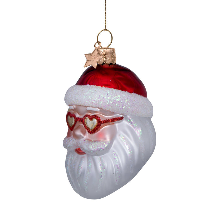 Santa With Heart Glasses Glass Ornament Bonjour Fete Party Supplies Christmas Ornaments