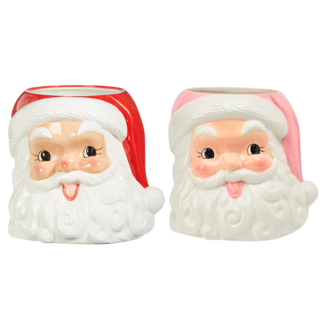 SANTA HEAD VASE CONTAINER Raz CHRISTMAS DECOR SANTA HEAD VASE CONTAINER Bonjour Fete - Party Supplies