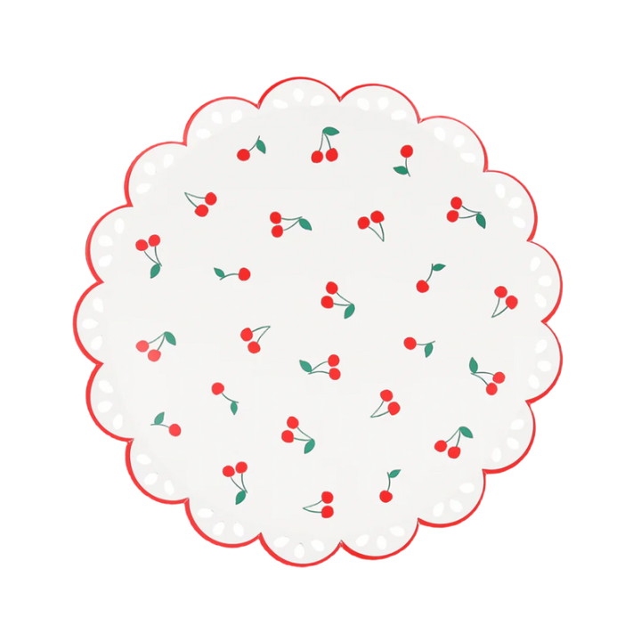 CHERRY PATTERN SIDE PLATES Meri Meri Plates CHERRY PATTERN SIDE PLATES Bonjour Fete - Party Supplies