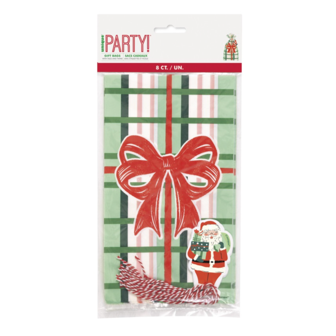 VINTAGE CHRISTMAS PLAID CELLOPHANE BAGS Unique Christmas Holiday Baking VINTAGE CHRISTMAS PLAID CELLOPHANE BAGS Bonjour Fete - Party Supplies