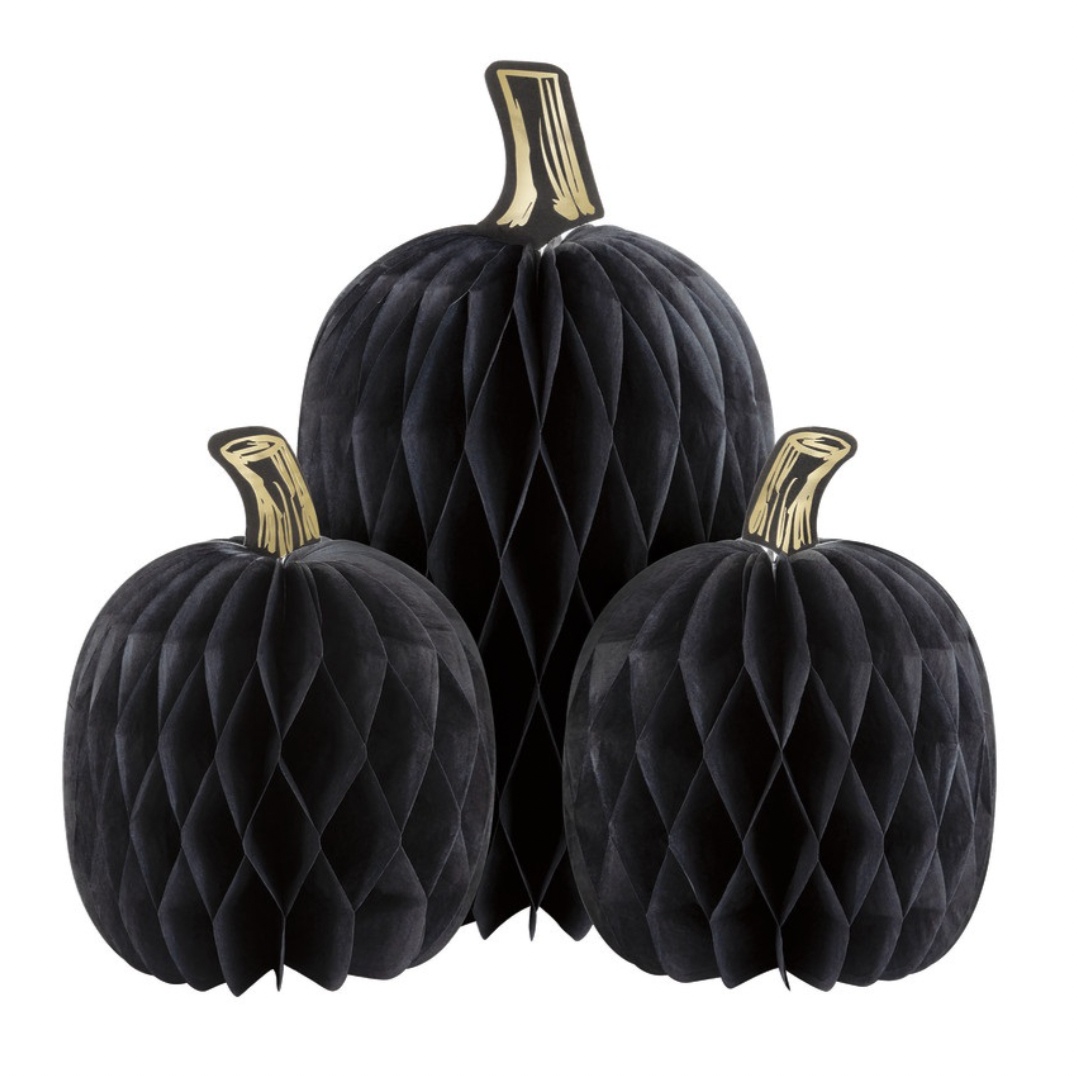 BLACK PUMPKIN HONEYCOMB DECORATIONS Unique Halloween Party Decorations BLACK PUMPKIN HONEYCOMB DECORATIONS Bonjour Fete - Party Supplies