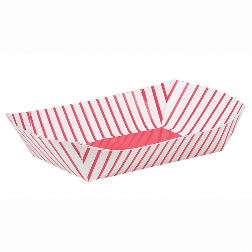 RED STRIPE PAPER SNACK TRAYS Unique Plates RED STRIPE PAPER SNACK TRAYS Bonjour Fete - Party Supplies