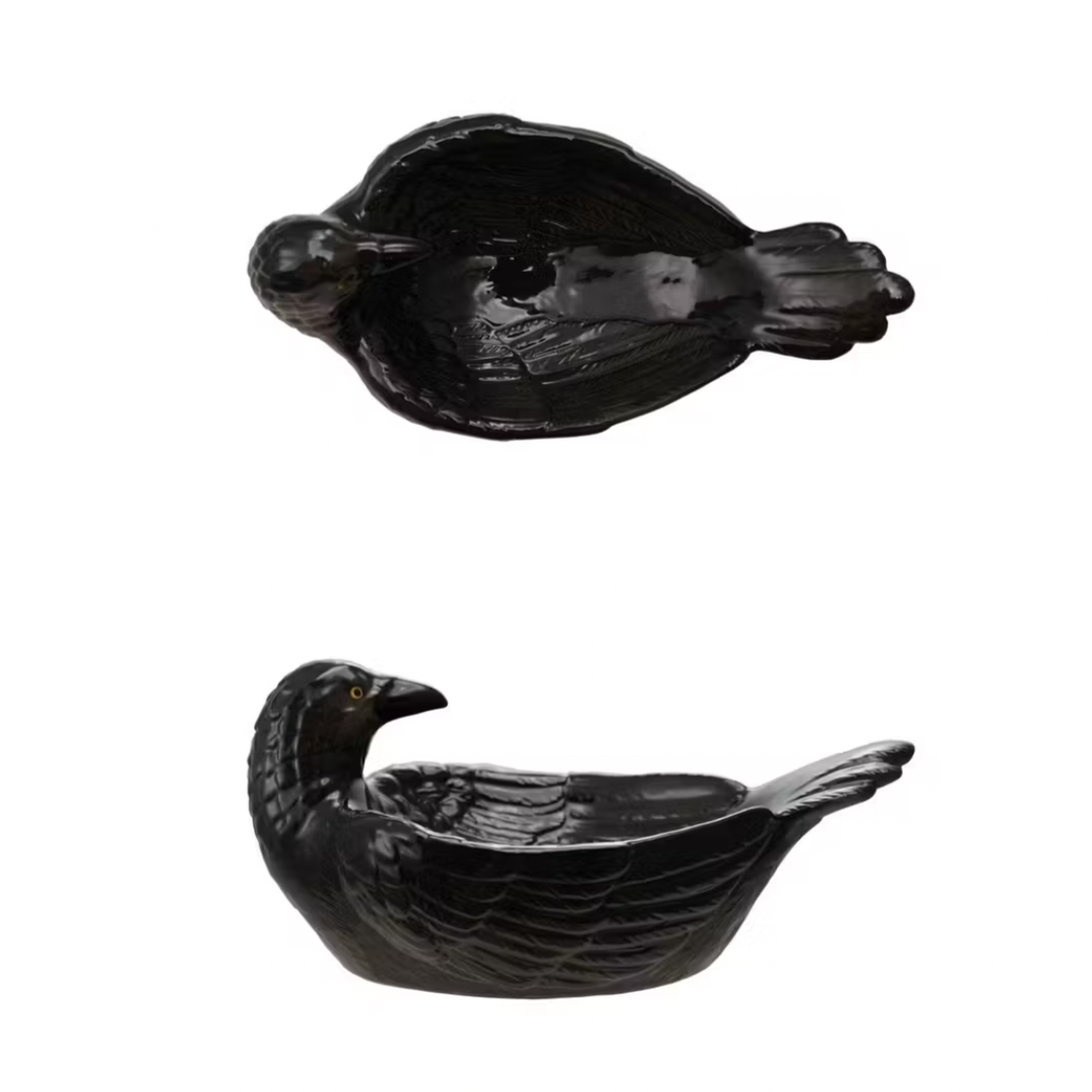 STONEWARE RAVEN SHAPED BOWL Creative Co-op Halloween Home Decor STONEWARE RAVEN SHAPED BOWL Bonjour Fete - Party Supplies