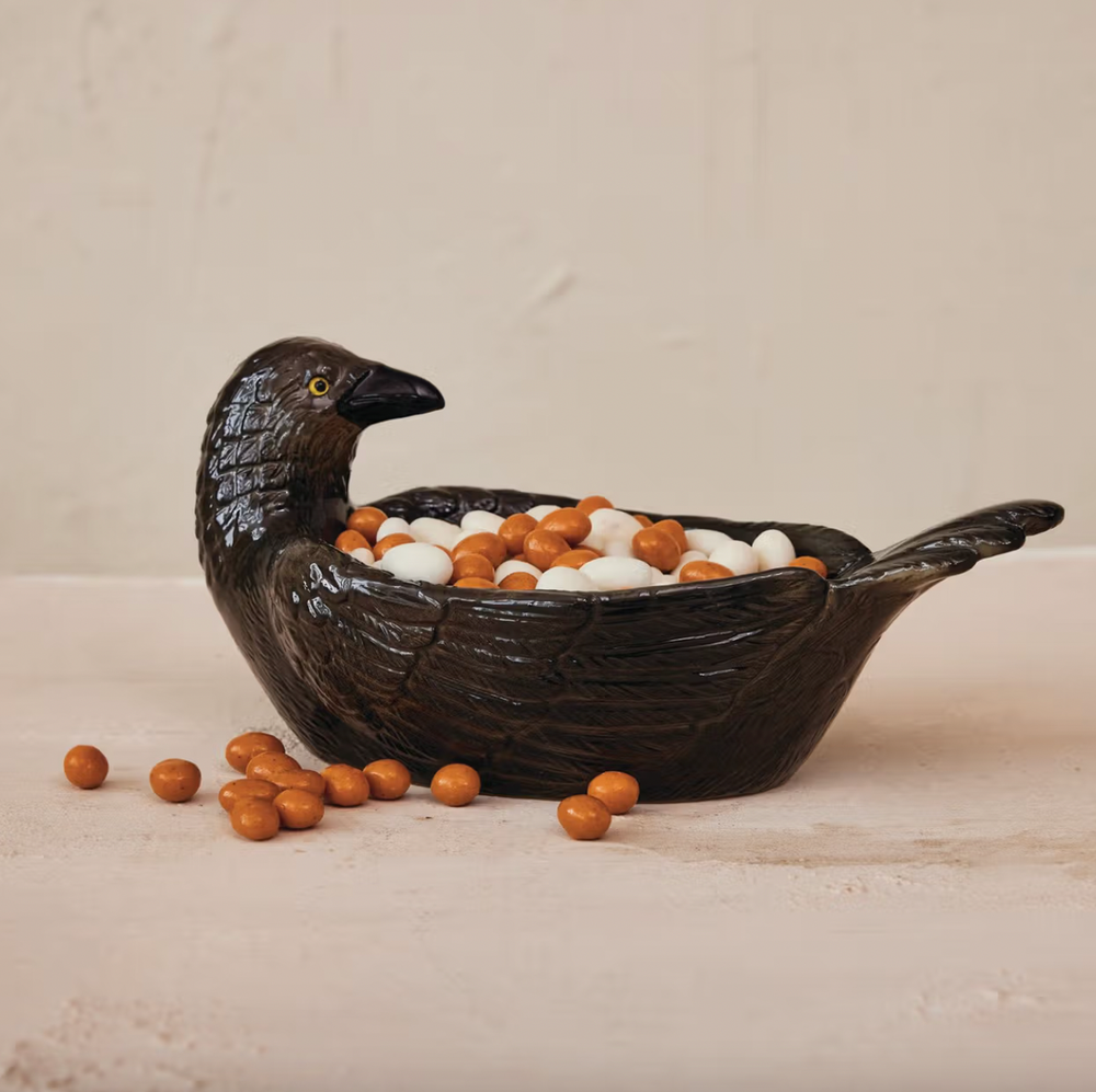 STONEWARE RAVEN SHAPED BOWL Creative Co-op Halloween Home Decor STONEWARE RAVEN SHAPED BOWL Bonjour Fete - Party Supplies