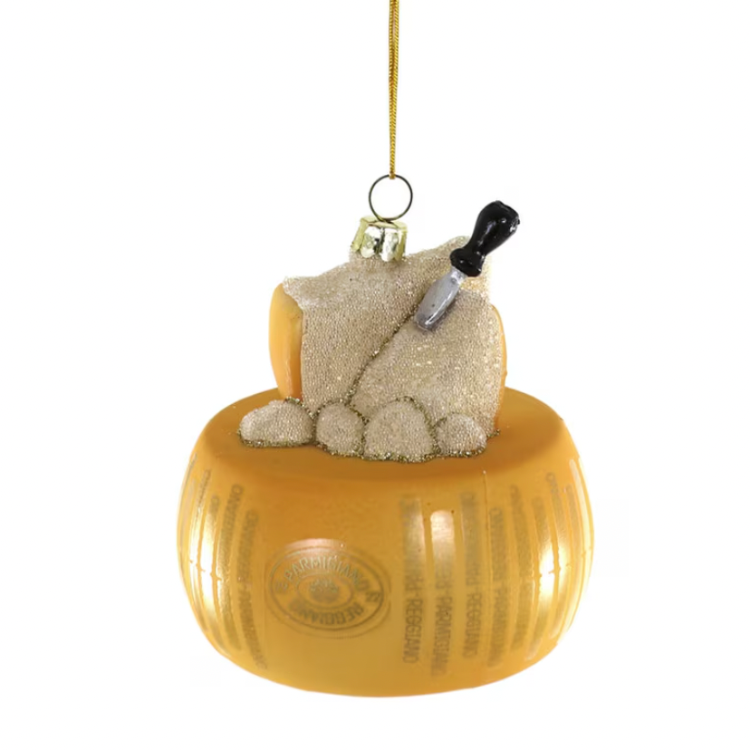 WHEEL OF PARMIGIANO REGGIANO GLASS ORNAMENT BY CODY FOSTER Cody Foster Co. Christmas Ornament WHEEL OF PARMIGIANO REGGIANO GLASS ORNAMENT BY CODY FOSTER Bonjour Fete - Party Supplies