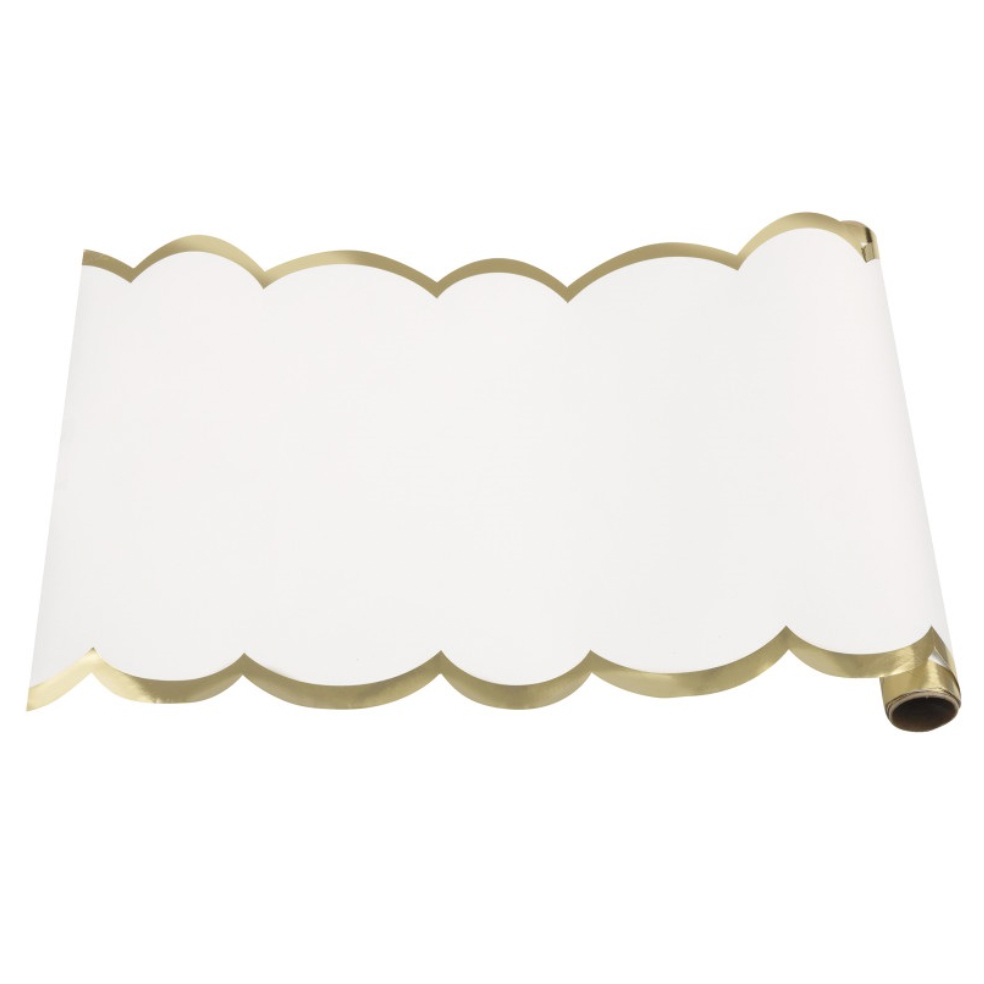 ELEGANT GOLD & WHITE SCALLOPED TABLE RUNNER Unique Table Covers & Placemats ELEGANT GOLD & WHITE SCALLOPED TABLE RUNNER Bonjour Fete - Party Supplies