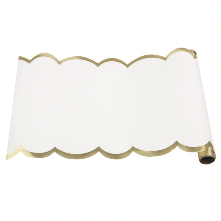 ELEGANT GOLD & WHITE SCALLOPED TABLE RUNNER Unique Table Covers & Placemats ELEGANT GOLD & WHITE SCALLOPED TABLE RUNNER Bonjour Fete - Party Supplies