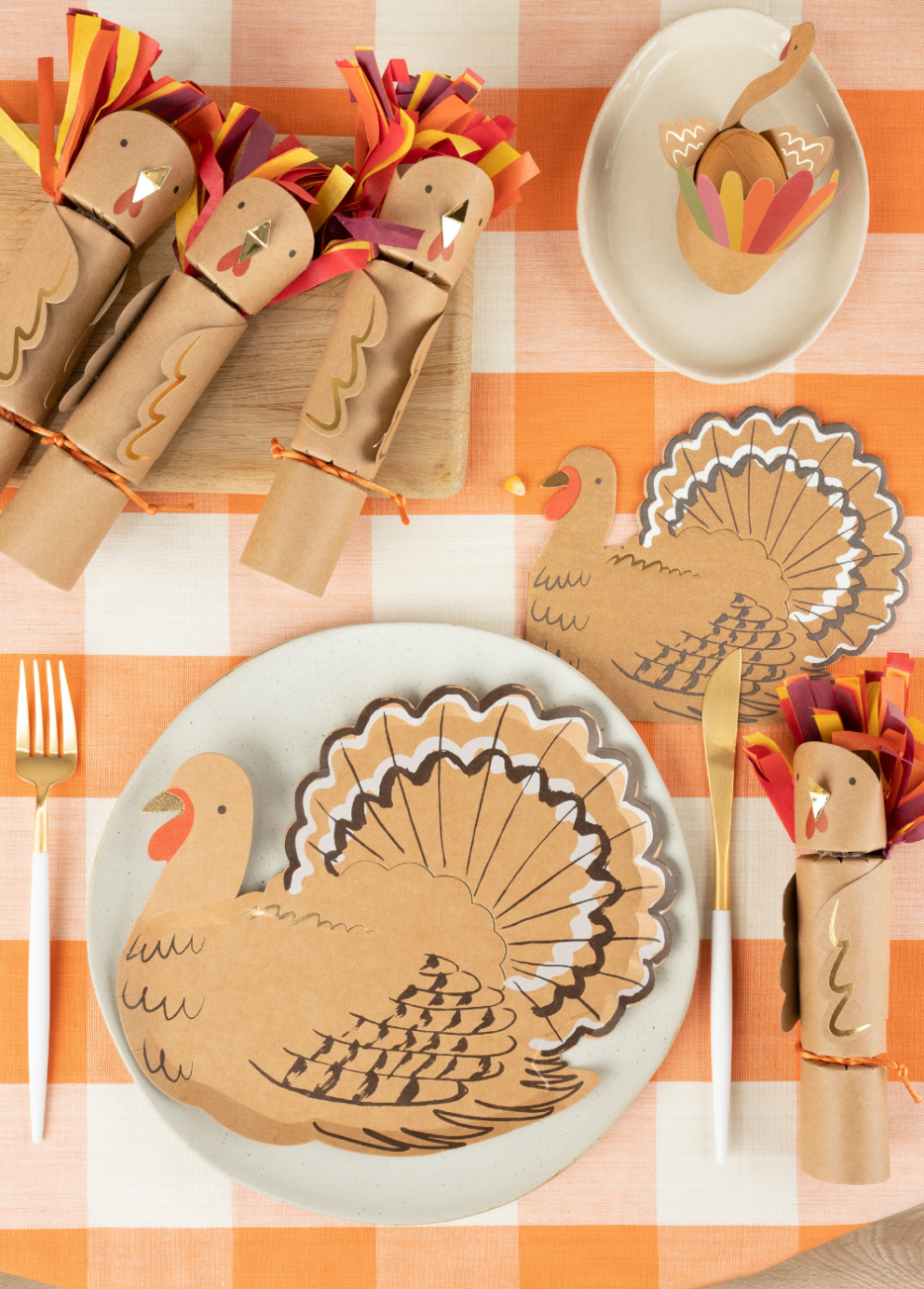 THANKSGIVING TURKEY TABLE CRACKERS Meri Meri Thanksgiving Favors & Crackers Bonjour Fete - Party Supplies
