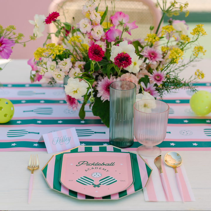 PINK & GREEN SIGNATURE CABANA STRIPE LARGE PLATES Bonjour Fete Plates PINK & GREEN SIGNATURE CABANA STRIPE LARGE PLATES Bonjour Fete - Party Supplies