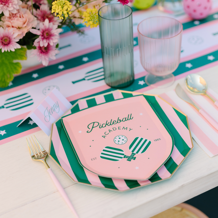 PINK & GREEN SIGNATURE CABANA STRIPE LARGE PLATES Bonjour Fete Plates PINK & GREEN SIGNATURE CABANA STRIPE LARGE PLATES Bonjour Fete - Party Supplies