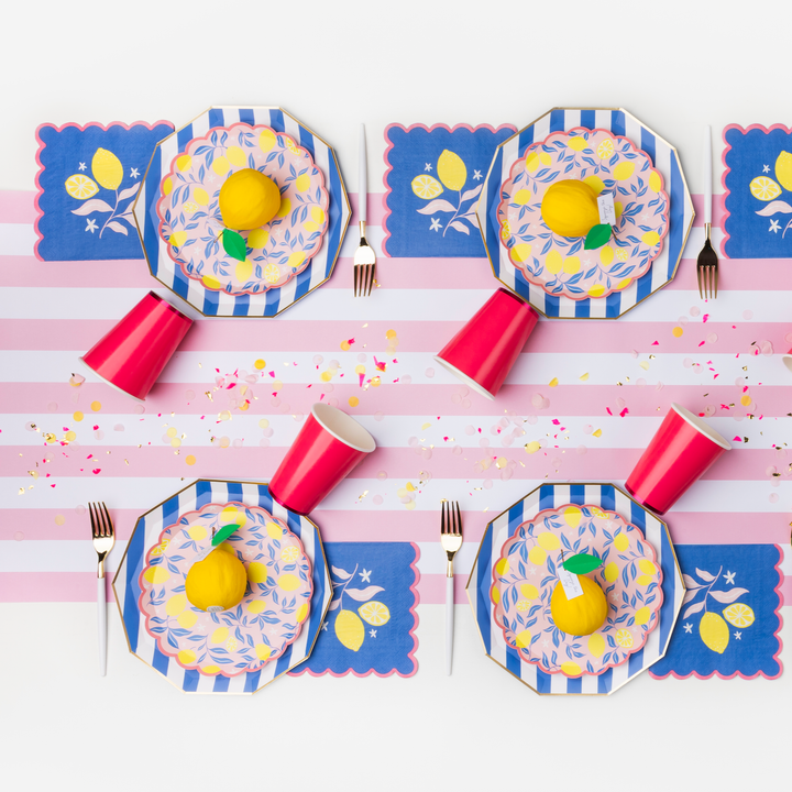 PALISADES BLUE SIGNATURE CABANA STRIPE PLATES Bonjour Fete Plates PALISADES BLUE SIGNATURE CABANA STRIPE PLATES Bonjour Fete - Party Supplies