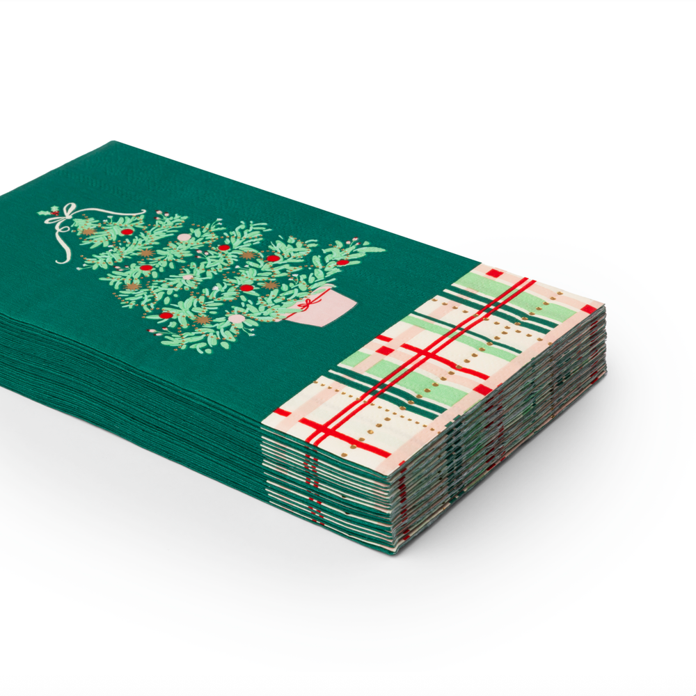 CHRISTMAS TREE PLAID GUEST TOWELS Bonjour Fete Napkins CHRISTMAS TREE PLAID GUEST TOWELS Bonjour Fete - Party Supplies