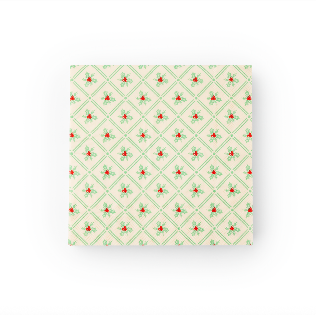 HOLLY PATTERN CHRISTMAS DINNER NAPKINS Bonjour Fete Napkins HOLLY PATTERN CHRISTMAS DINNER NAPKINS Bonjour Fete - Party Supplies