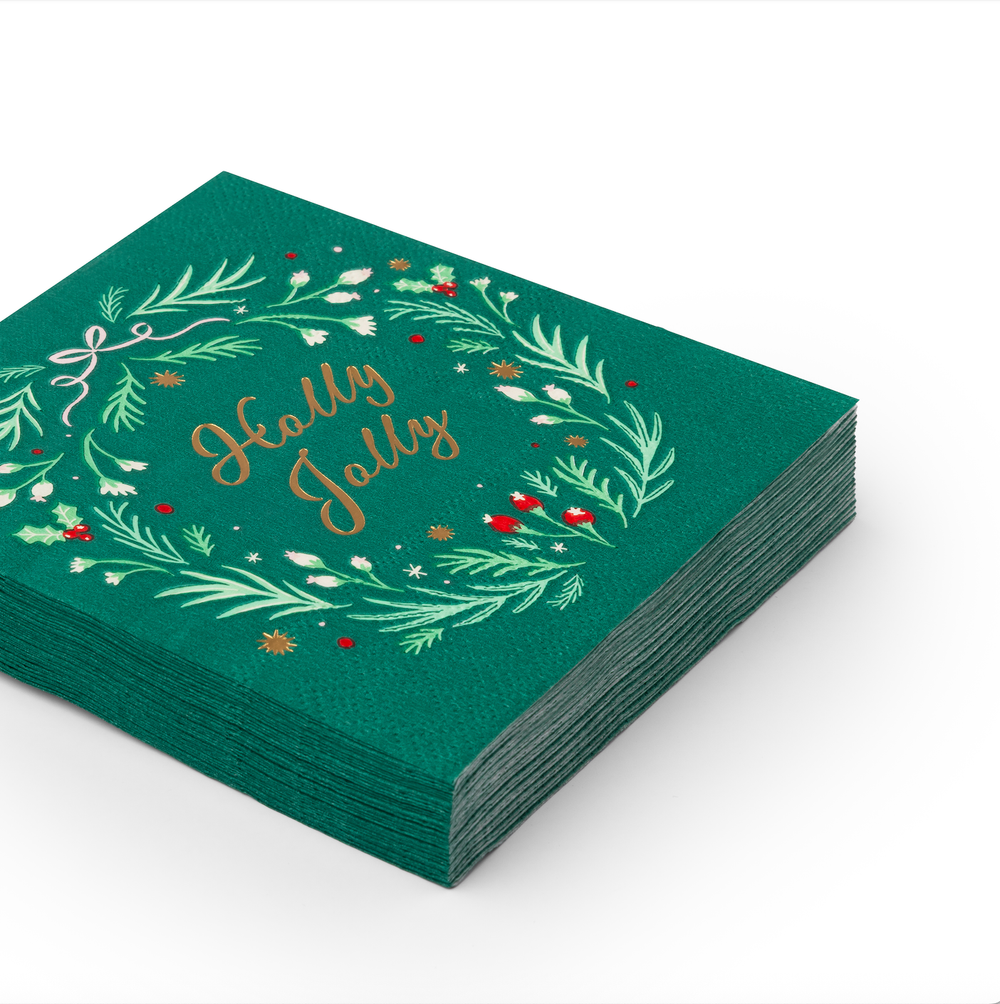 HOLLY JOLLY CHRISTMAS COCKTAIL NAPKINS Bonjour Fete Napkins HOLLY JOLLY CHRISTMAS COCKTAIL NAPKINS Bonjour Fete - Party Supplies