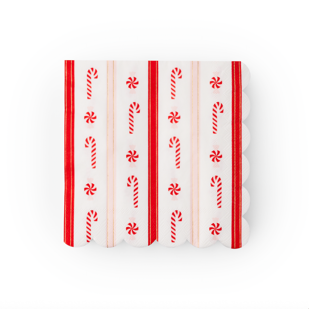 CHRISTMAS PEPPERMINT CANDY LARGE SCALLOPED NAPKINS Bonjour Fete Napkins CHRISTMAS PEPPERMINT CANDY LARGE SCALLOPED NAPKINS Bonjour Fete - Party Supplies