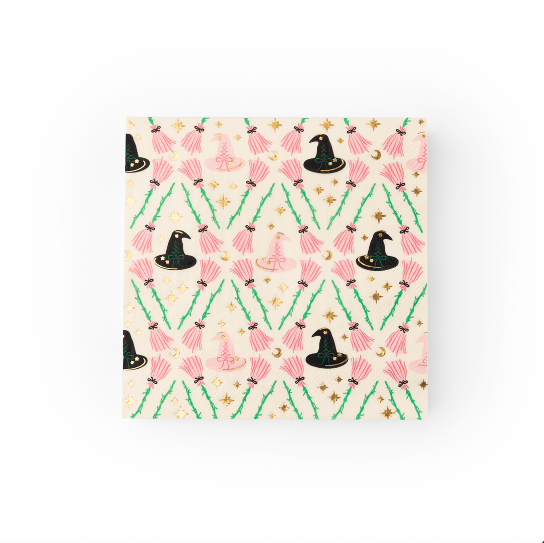 WITCH HAT & BROOM LARGE NAPKINS Bonjour Fete Napkins WITCH HAT & BROOM LARGE NAPKINS Bonjour Fete - Party Supplies