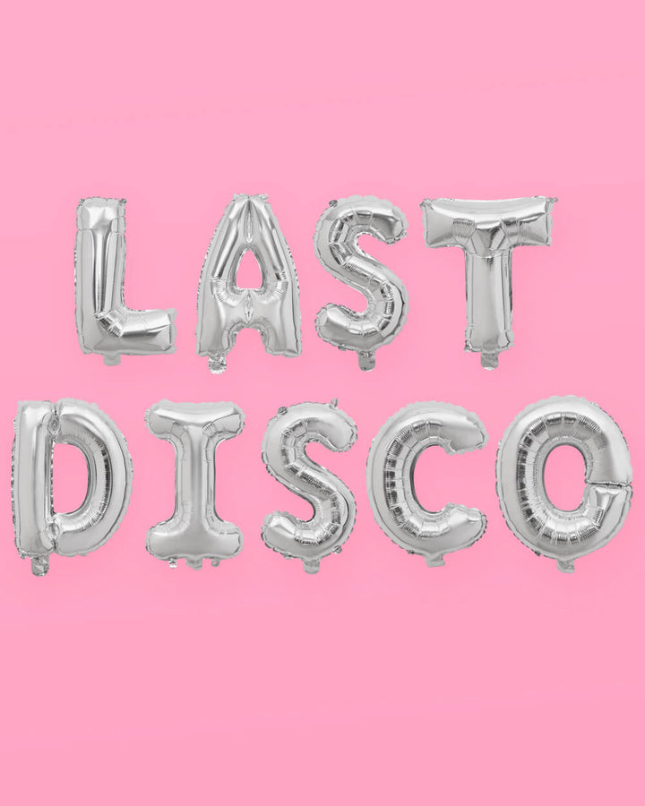 Silver disco foil letter balloons