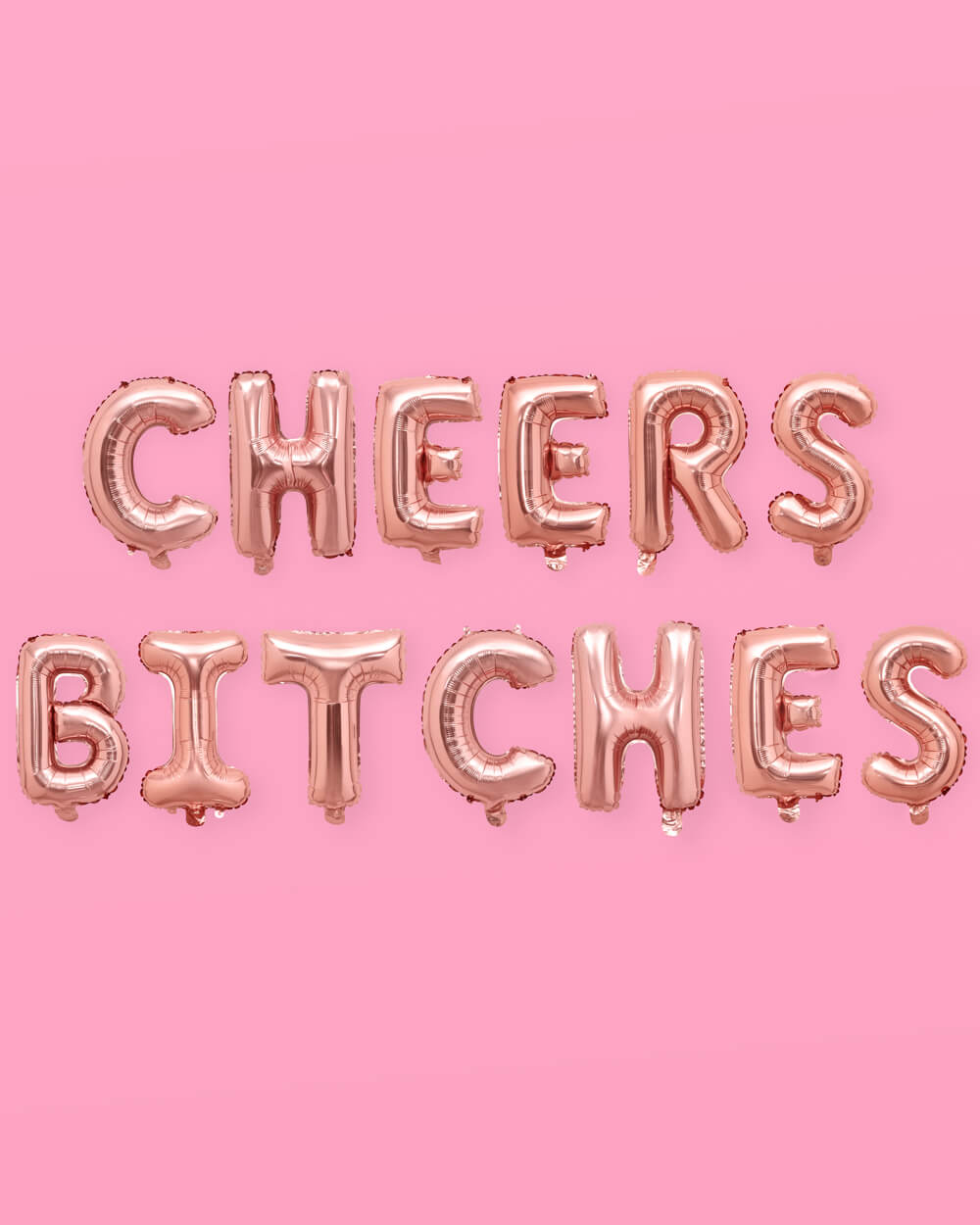 Rose gold cheers foil balloon banner for a bachelorette party