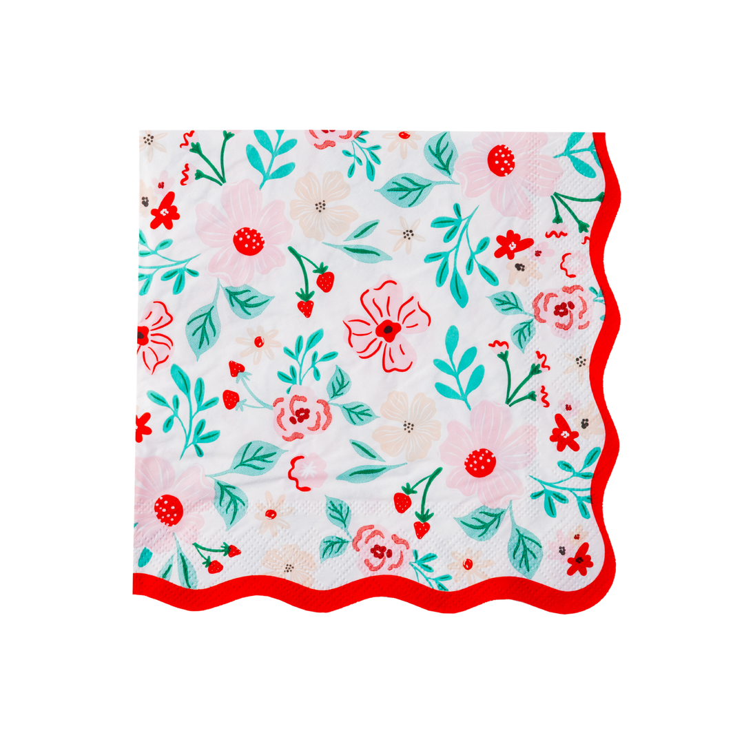 PINK & RED FLORAL DINNER NAPKINS Bonjour Fete Napkins Pink & Red Floral Dinner Napkins | Valentine's Day Party Supplies Bonjour Fete - Party Supplies