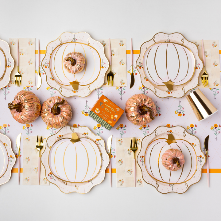 WHITE & GOLD PUMPKIN SMALL PLATES Bonjour Fete Plates White & Gold Pumpkin Plates - Elegant Fall Table Setting Bonjour Fete - Party Supplies