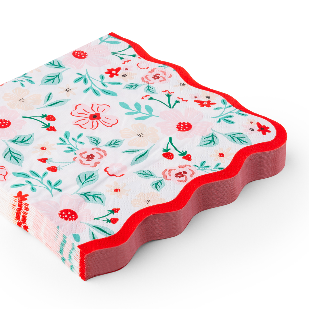 PINK & RED FLORAL DINNER NAPKINS Bonjour Fete Napkins Pink & Red Floral Dinner Napkins | Valentine's Day Party Supplies Bonjour Fete - Party Supplies