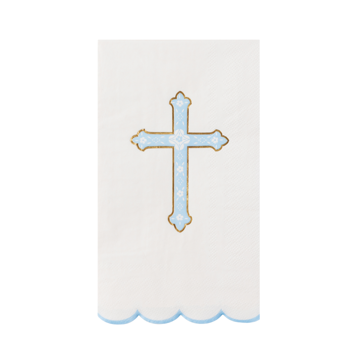 SKY BLUE CROSS GUEST TOWELS Bonjour Fete Napkins Sky Blue Cross Guest Towels - Perfect for Baby Showers and Baptisms Bonjour Fete - Party Supplies