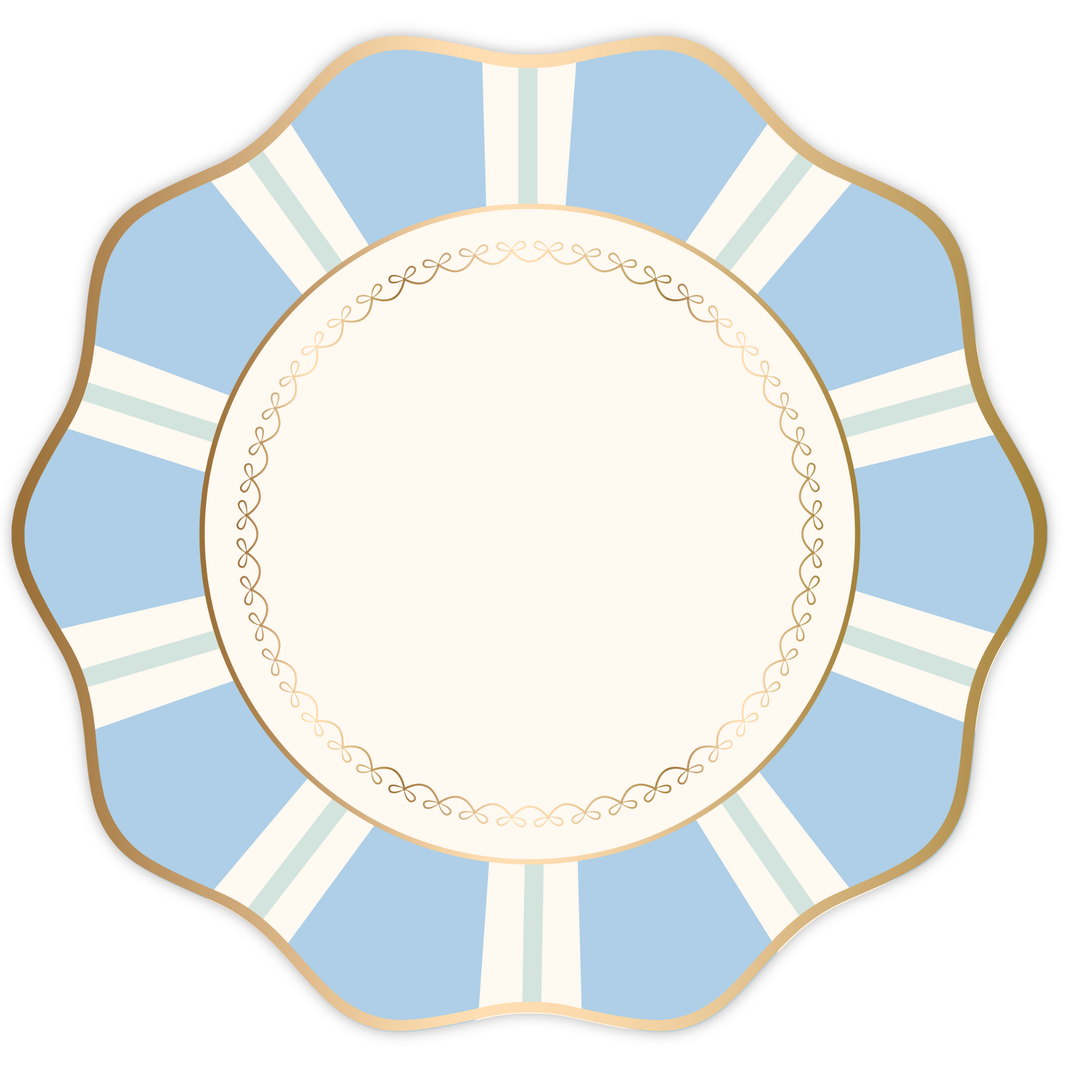 SKY BLUE REGENCY STRIPE DINNER PLATES Bonjour Fete Plates SKY BLUE REGENCY STRIPE DINNER PLATES Bonjour Fete - Party Supplies