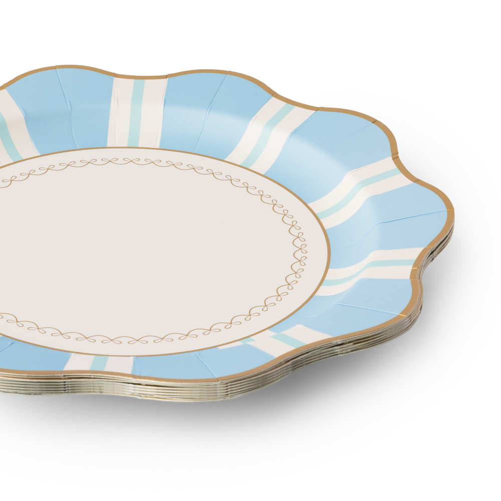 SKY BLUE REGENCY STRIPE DINNER PLATES Bonjour Fete Plates SKY BLUE REGENCY STRIPE DINNER PLATES Bonjour Fete - Party Supplies