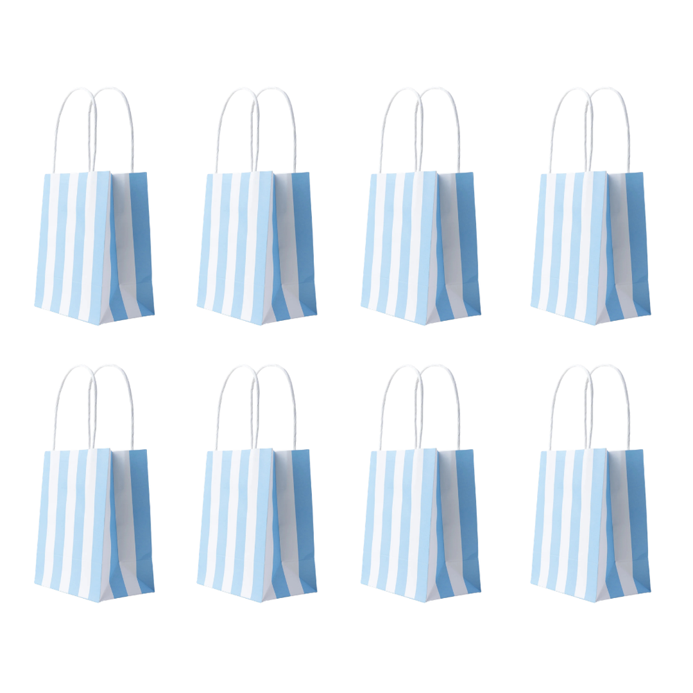 8 blue striped gift bags
