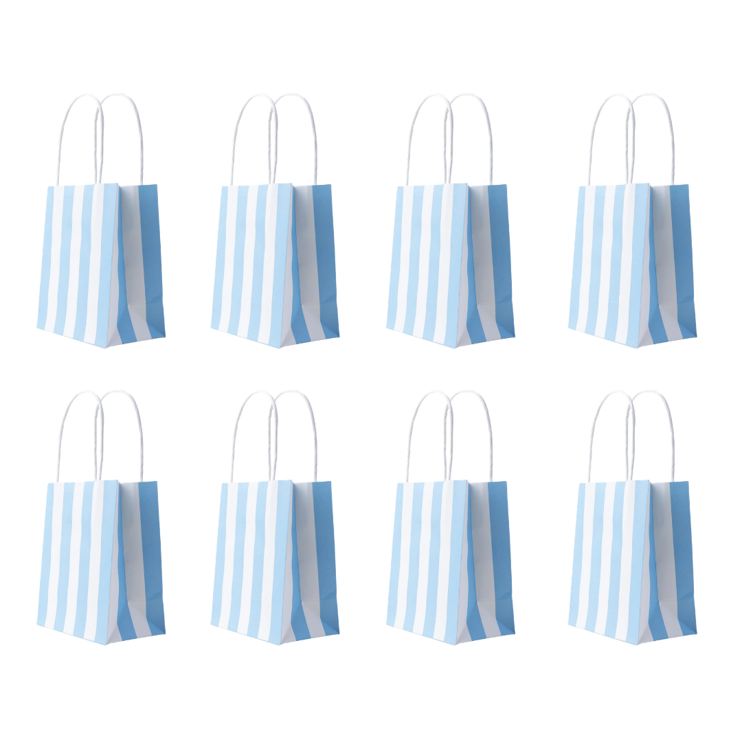 8 blue striped gift bags