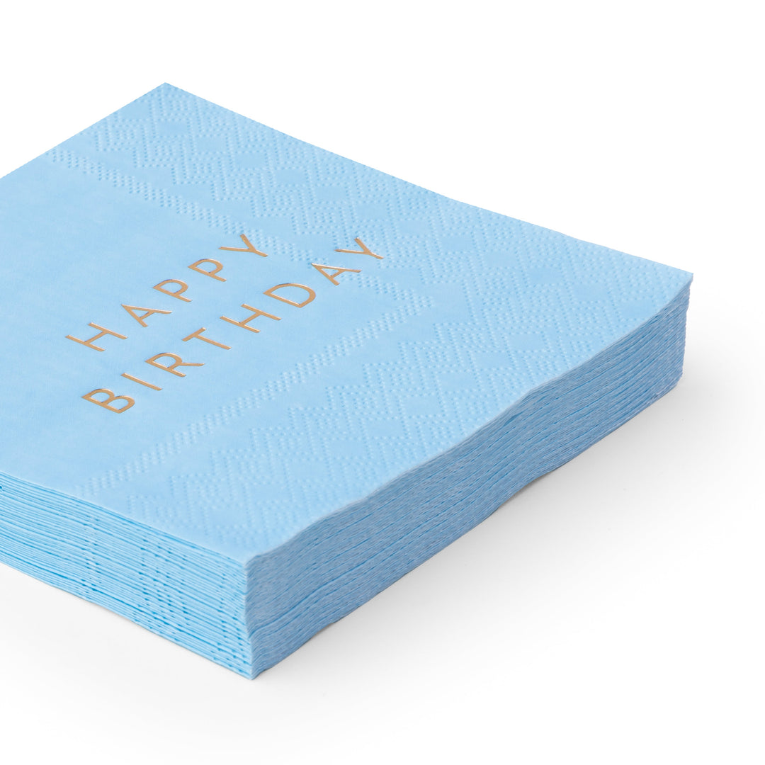 SKY BLUE SIGNATURE HAPPY BIRTHDAY COCKTAIL NAPKINS Bonjour Fete Napkins SKY BLUE SIGNATURE HAPPY BIRTHDAY COCKTAIL NAPKINS Bonjour Fete - Party Supplies